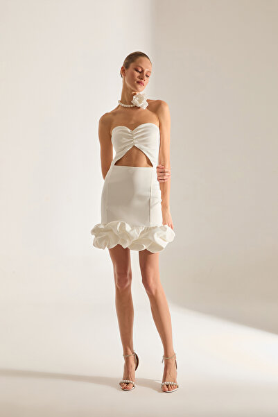BETTY & SAM Farah Cut Out Straplez KIRMIZI Mini Gece Elbisesi