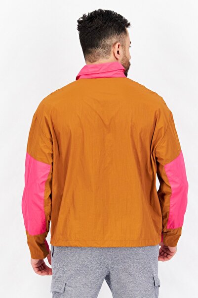 Aigle Men High Neck Long Sleeve Colorblock Windbreaker Jacket, Brown