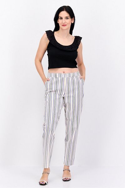 Scotch & Soda Women Regular Fit Stripe Lowry Slim Leg Pants, Beige