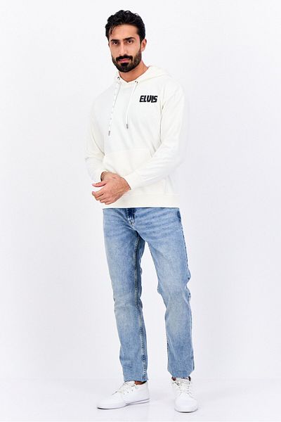 Elvis Men Hooded Brand Logo Long Sleeves Sweatshirt, Off White