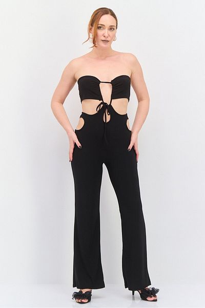 Rebellious Women Plain Sleeveless Bandeau Jumpsuit, Black