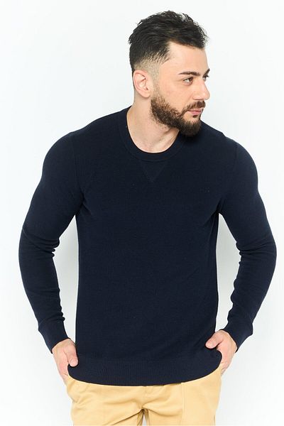 Michael Kors Men Crew Neck Long Sleeve Textured Sweatshirt, Navy