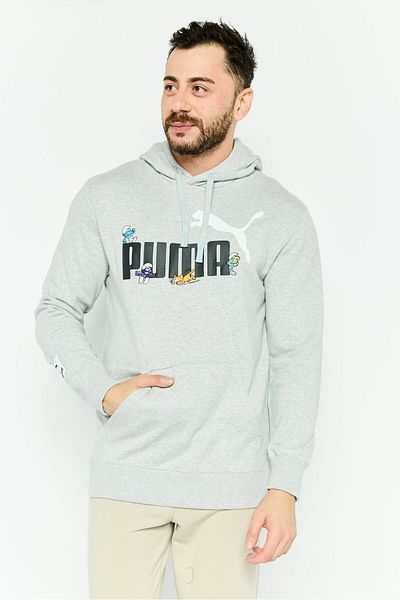 Puma x The Smurfs Men Sportswear Fit Long Sleeves Outdoor Hoodies, Grey Combo