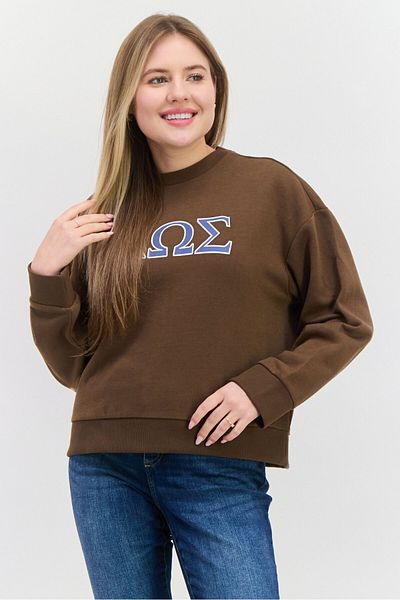 Mode by Redtape Women Crew Neck Graphic Long Sleeves Sweatshirt, Dark Brown