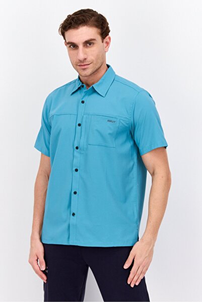 Hurley Men Sportswear Fit Brand Logo Short Sleeve Outdoor Gulf Shirts, Turquoise