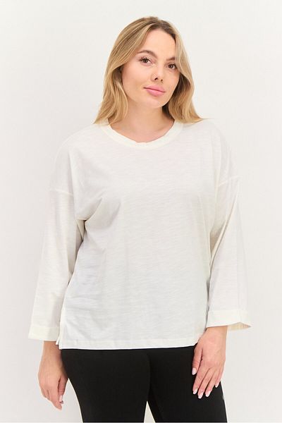 Esprit Women Round Neck 3/4 Sleeve Solid Top, White