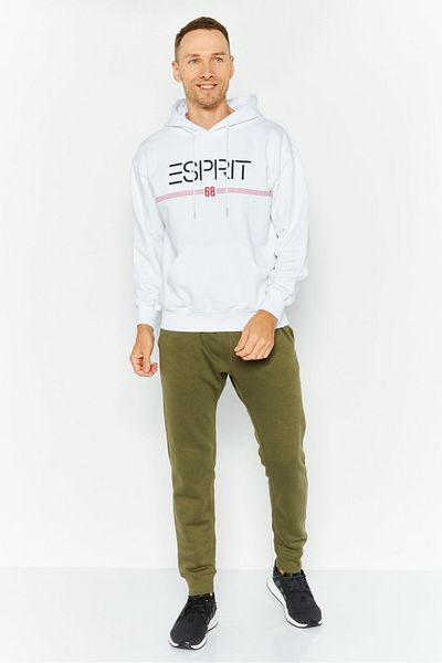 Esprit Men Hooded Long Sleeve Brand Logo Sweatshirt, White Combo