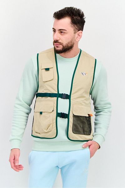 adidas Men Sportswear Fit Sleeveless Training Vest Jacket, Beige