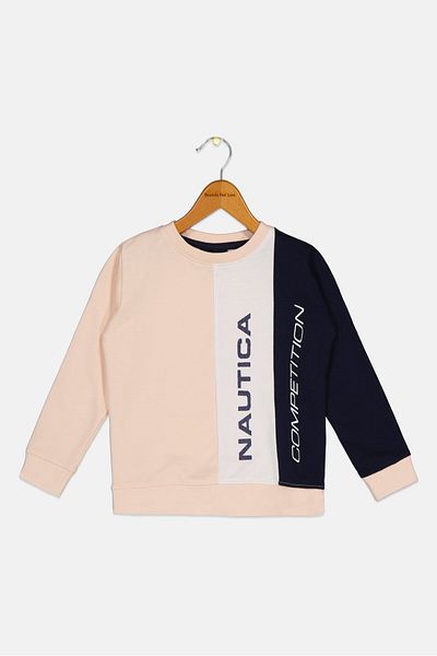 Nautica Toddlers Girl Crew Neck Brand Logo Sweatshirt, Pink