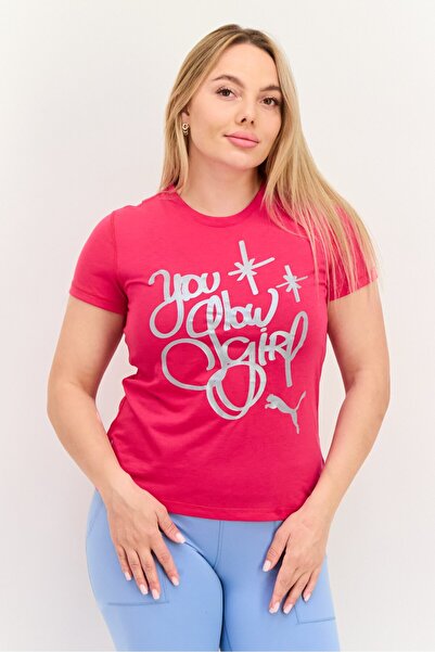 Puma بلوزة رياضية نسائية بأكمام قصيرة، باللون الوردي الداكن