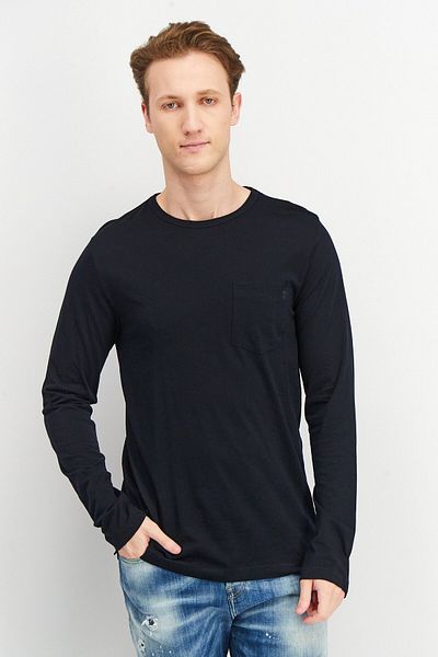 French Connection Men Round Neck Long Sleeve Plain T Shirt, Black