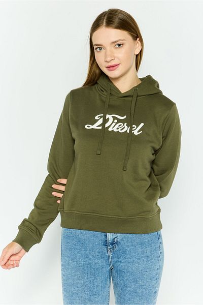 Diesel Women Hooded Brand Logo Long Sleeves Sweatshirt, Olive