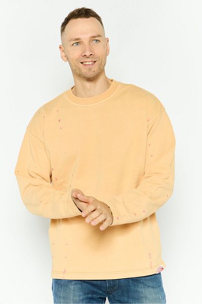 Diesel Men Crew Neck Long Sleeves Solid Sweatshirts, Tan