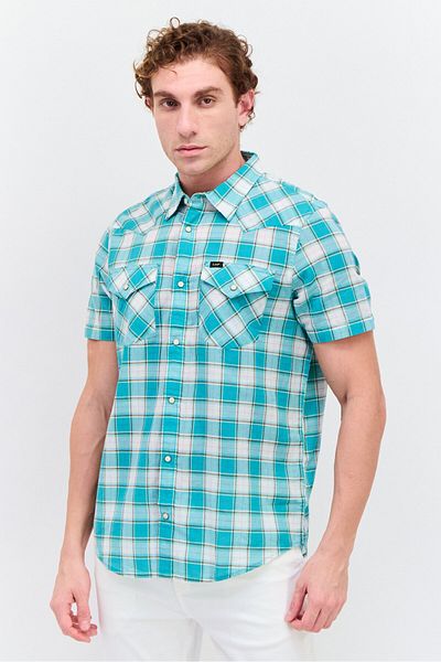 Lee Men Regular Fit Plaid Short Sleeve T-Shirt, Green