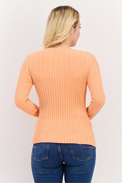 Esprit Women Round Neck Textured Long Sleeves Top, Orange