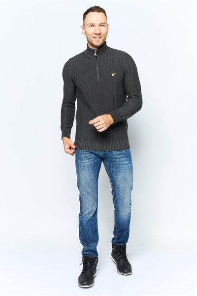Lyle & Scott Men Moss Stitch Ribbed Long Sleeve Zip Sweater, Grey