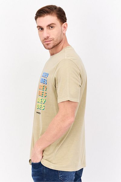 WRANGLER Men Round Neck Short Sleeves Graphic Print T-shirt, Beige