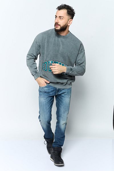 COUTURE Men Round Neck Long Sleeve Embroidered Sweatshirt, Gray