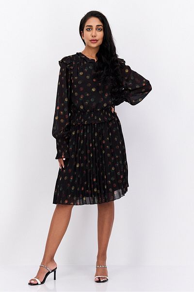 Scotch & Soda Women Polka Dots Midi Casual Dress, Black Combo