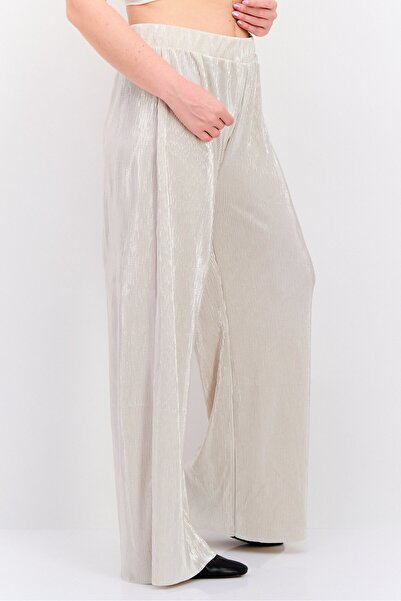 Dex Women Pleated Metallic Wide Leg Pants, Silver