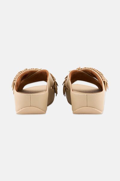 Fitflop Women Rumba Beaded Leather Slip On Slide Sandal, Beige