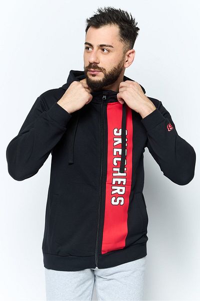 SKECHERS Men Sportswear Fit Brand Logo Outdoor Hoodies, Black