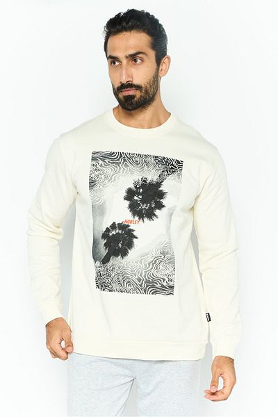 Hurley Men Sportswear Fit Long Sleeve Outdoor Sweatshirt, Off White