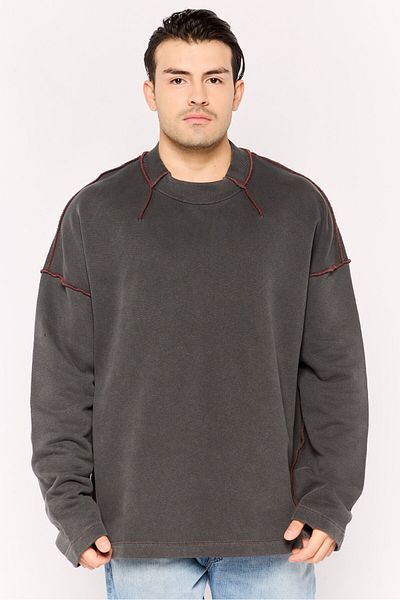 Diesel Men Crew Neck Plain Long Sleeves Sweatshirt, Charcoal
