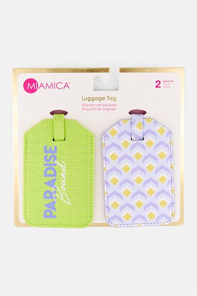 Miamica 2 Piece Textured Luggage Tag, Green Combo