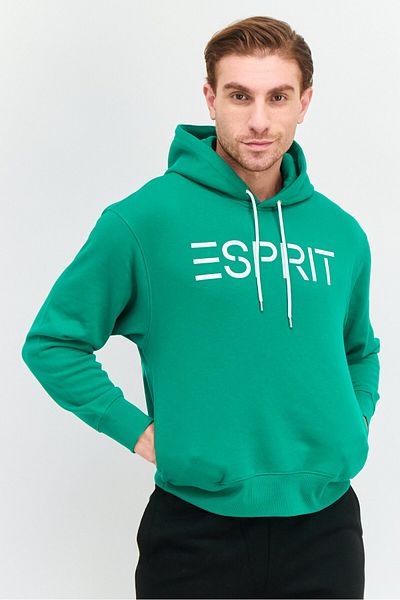 Esprit Men Hood Neck Brand Logo Long Sleeves Hoodie, Green