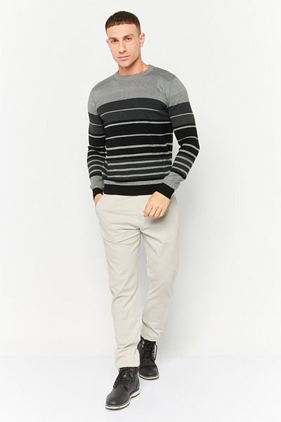 Sorbino Men Crew Neck Stripe Sweater, Black