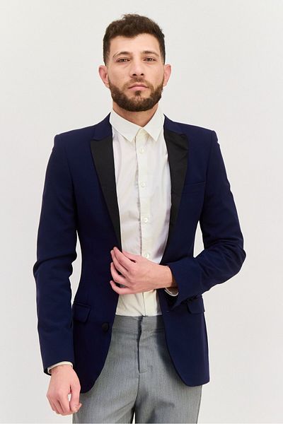 Asos Design Men Regular Fit Plaid Blazer, Navy