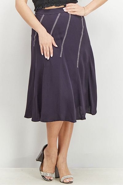 French Connection Women Modern Kantha Flared Skirt, Navy