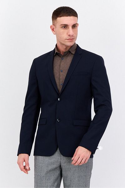 Calvin Klein Men Regular Fit Plain Semi-formal Blazer, Navy Blue
