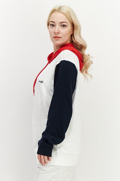 Perry Ellis Women Hooded Long Sleeve Embroidered Sweatshirt, White Combo