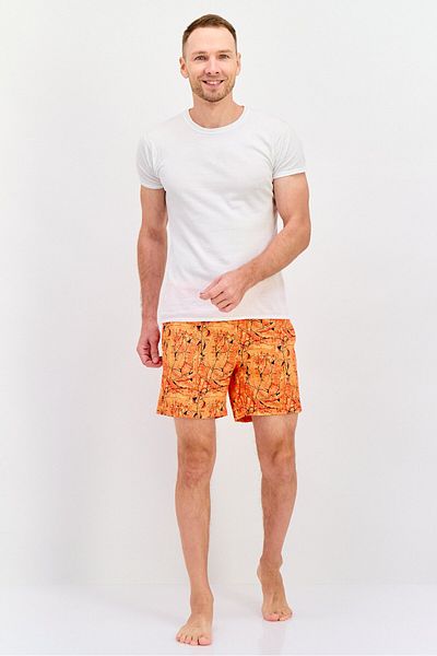 Mr.Swim Men Drawstring Allover Print Swim Short, Orange