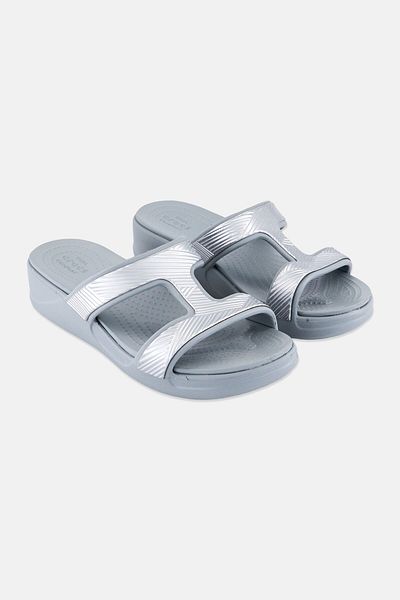 Crocs Women Brand Logo Slip On Sandals, Grey
