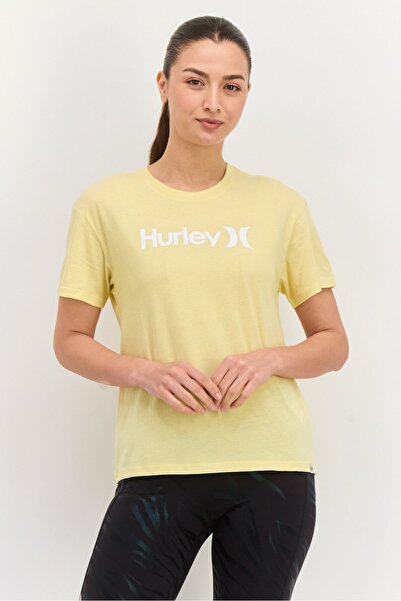 Hurley بلوزة نسائية رياضية بأكمام قصيرة للخارج، باللون الأصفر