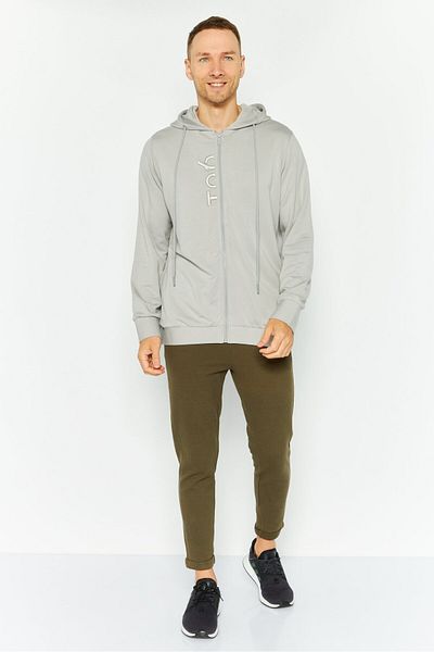 Tribe of 6 Men Embroidered Long Sleeves Full Zip Hoodie, Light Grey