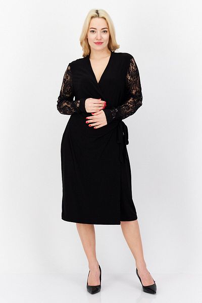 Anne Klein فستان ميدي سادة للنساء، أسود
