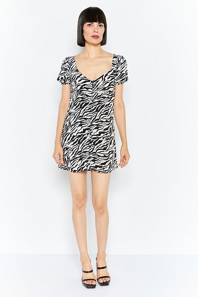 Motel Women Animal Print Puffed Sleeve Mini Dress, Off White