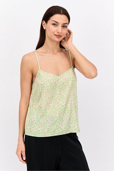 Style Cheat Women V Neck Sleeveless Allover Printed Tank Top, Green