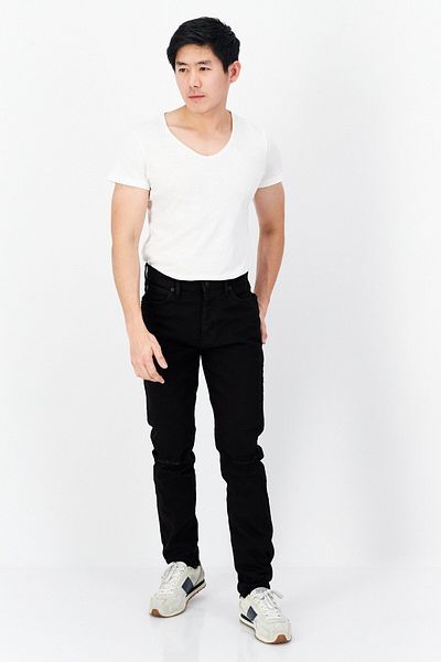 French Connection Men Slim Fit Rip Stretchable Jeans, Black