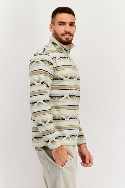 Hurley Men Mock Neck Allover Print Sweatshirt, Beige Combo