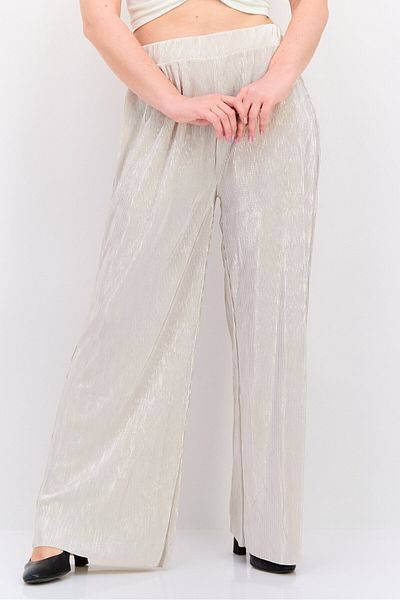 Dex Women Pleated Metallic Wide Leg Pants, Silver