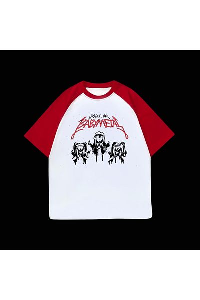 Touz Moda Бяла унисекс червена тениска Raglan Baby Metal