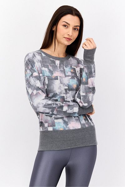 Tahari Sports Women Sportswear Fit Long Sleeve Training Sweater, Grey Combo