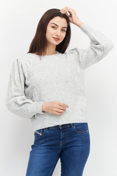 1 State Women Cable Knit Pullover Sweater, Light Grey Heather