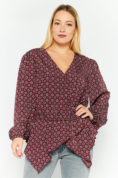 Michael Kors Women Plus Size Allover Print Long Sleeve Top, Maroon Combo