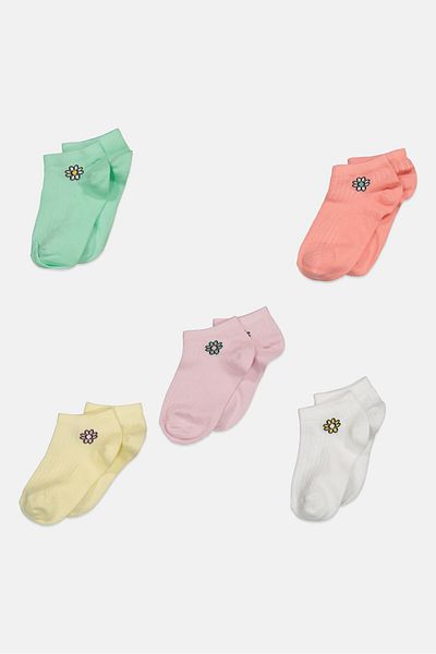 XOXO Kids Girl 5 Pair Embroidered Ankle Socks, White